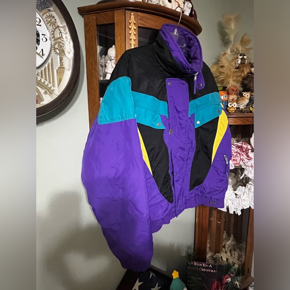Vintage Edelweiss Skiwear Color Block Puffer Style Slopes Winter Snow Coat Large - Picture 8 of 11